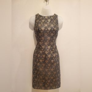 Todd Oldham Times Seven Brocade Fleur De Lis 90s Dress Petite Gold Black